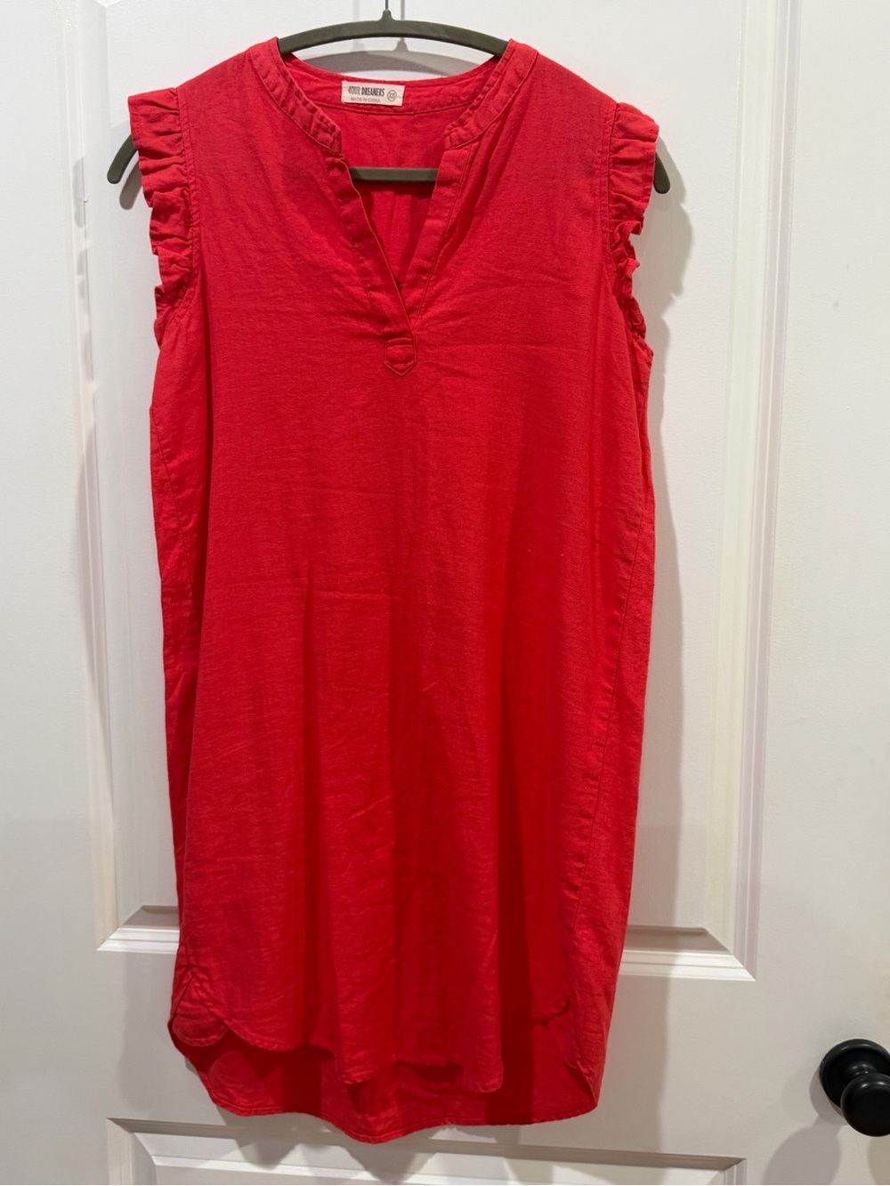 Sleeveless Ruffle-Trim Tunic Dress in Bright Red